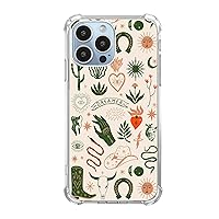 Boho Cowboy Phone Case for iPhone 13 Pro, Wild West Cactus Boots Moon Sun Pattern Cover for Women Men Girls Boys, Trendy Design TPU Bumper Cover Case for iPhone 13 Pro