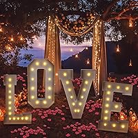 4 Pcs 4 ft Tall LOVE Marquee Light Letter Sign with 2000 Rose Petals Large Love LED Romantic Mosaic Signs with String Lights for Valentine's Day Wedding Engagement Proposal Party Decorations