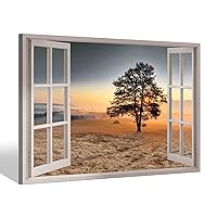 Nature Canvas Print Wall Art: Large Tree Forest Landscape Picture Decor Modern Misty Mountain Sunset Scene Window View Artwork Horizontal Scenic Foggy Woods Wilderness Sky Painting for Home Living Room Bedroom