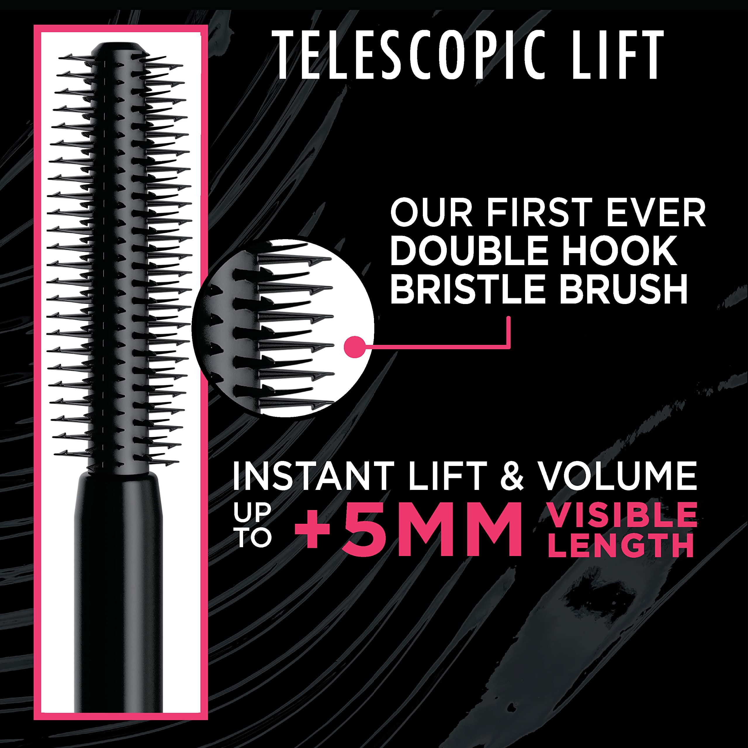 L’Oréal Paris Telescopic Lift Washable Mascara, Lengthening and Volumizing Eye Makeup, Lash Lift with Up to 36HR Wear, Blackest Black, 0.33 Fl Oz