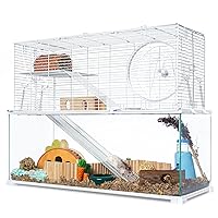 OIIBO 3 Tiers Large Hamster Cages, Glass Hamster Cage Habitat with Openable Wire Topper, Gerbil Cage with Two Ladders Ramps and Removeable Waterproof PVC Tray, Easy to Clean