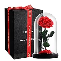 Forever Roses - Gifts Idea for Mom - Beauty and The Beast Rose in Glass Dome - Eternal Preserved Rose Flower - Gift for Her,Wife,Girlfriend(Red, 9inch)