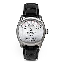 Stauer Dashtronic Men's Automatic 1930 Watch with Genuine Black Leather Strap, black, Strap.