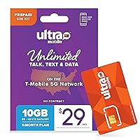 $29/mo. Ultra Mobile Prepaid Phone Plan with Unlimited International Talk, Text and 10GB of 5G • 4G LTE Data (SIM Card Kit)
