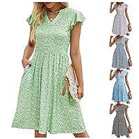 AODONG Today Deals Maxi Dresses for Women 2024 Casual Dresses for Women 2024 Cute Fit and Flare e A Line Knee Length Dress with Pocket
