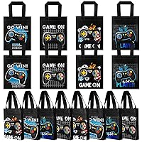 Ferraycle 24 Pack Video Game Themed Gift Bags Video Game Party Favors Non Woven Reusable Goody Treat Bags with Handles Game Themed Birthday Party Supplies for Kids Boys, 4 Styles (Blue)