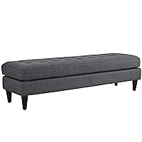 Ergode Empress Tufted Button Bench | Elegant Design | Luxurious Cushions | Solid Wood Legs | Gray Upholstery | Protects Floors | Adds Opulence