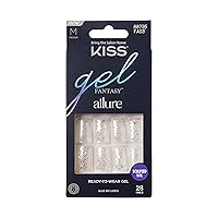 KISS Gel Fantasy Press On Nails, Nail glue included, How Dazzling', Silver, Medium Size, Square Shape, Includes 28 Nails, 2g glue, 1 Manicure Stick, 1 Mini File