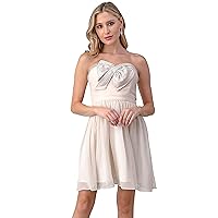 Minuet Womens Short Dress with Crystal Bow Bodice, Champagne, Medium