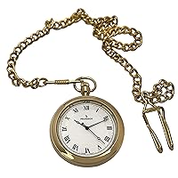Peugeot Men's 14Kt Gold Plated Vintage Pocket Watch with Chain, 40mm Open Face, Engravable with Easy to Read Roman Numbers