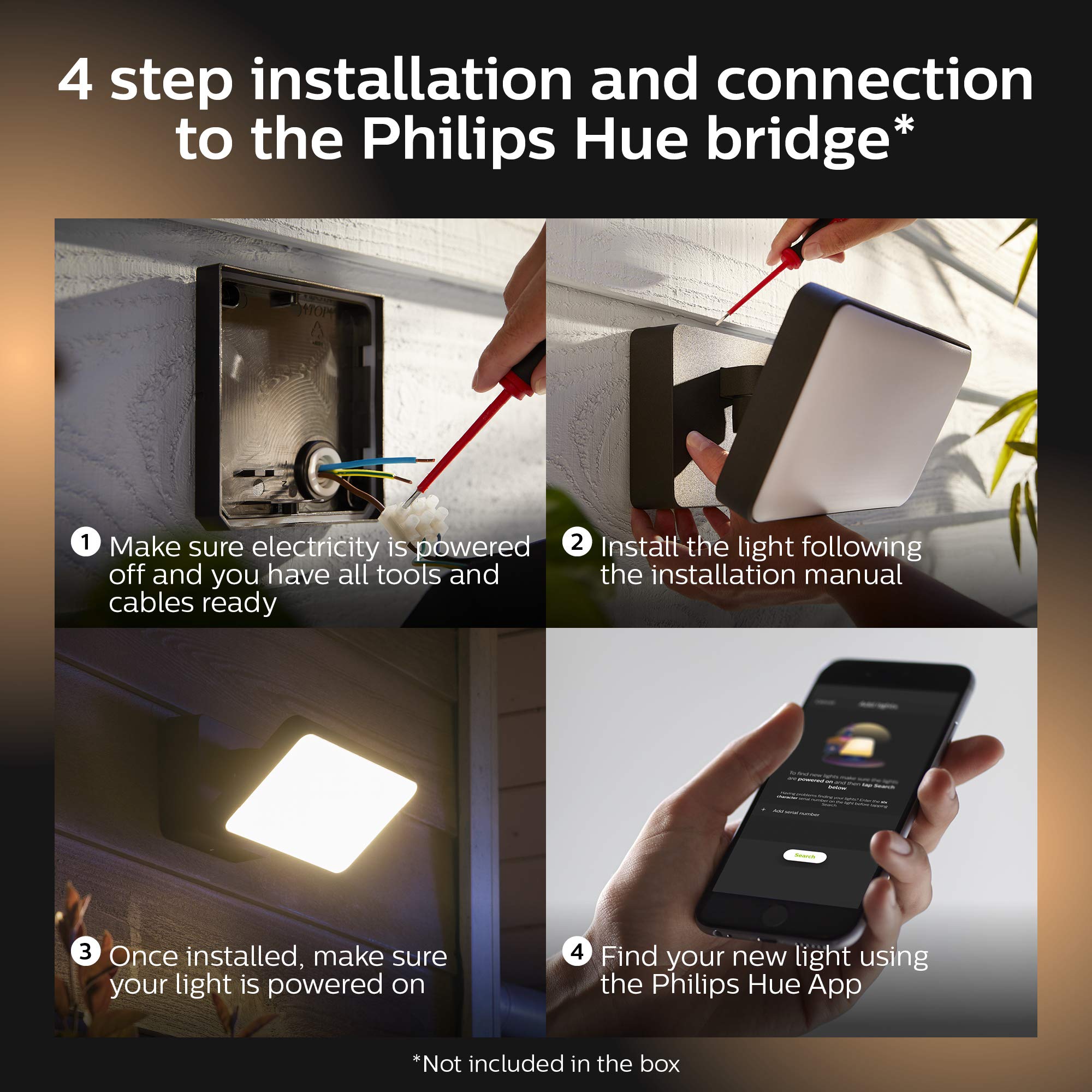 Philips Hue Welcome Outdoor White Smart Floodlight, Works with Amazon Alexa, Apple Homekit, and Google Assistant, Hue Bridge Required, 1 Count (Pack of 1)