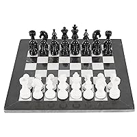 15 Inches Black & White Chess Set with 32 Metallic Figures & 2 Extra Queens and Marble Board - Large Staunton Handmade Chess Game & Chess Sets for Adults and Family