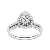 GILDED 1/2 ct. T.W. Lab Diamond (SI1-SI2 Clarity, F-G Color) and Sterling Silver Pear Shape Engagement Ring Set