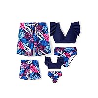 PATPAT Family Matching Swimsuits Ruffle-Sleeve Two-Piece Tropical Plant Printed Bathing Suit and Swim Trunks