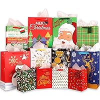 Giiffu Shiny Christmas Gift Bags, 12 Styles Christmas Bags Bulk, Christmas Tote Bags with Handles, Reusable Gift Bags Xmas Paper Bags for Gifts Wrapping Shopping, Xmas Party Supplies