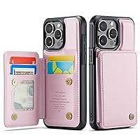for iPhone 15 Pro Wallet Case with Card Holder, RFID Blocking for iPhone 15 Pro Case for Women Men, Durable Kickstand Shockproof Phone Case for iPhone 15 Pro, Rose Gold