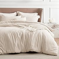 Bedsure Beige Duvet Cover Queen Size - Super Soft Cationic Dyed Duvet Cover for Kids with Zipper Closure, 3 Pieces, Includes 1 Duvet Cover (90