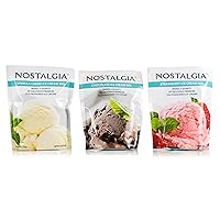 Nostalgia Ice Cream Mix. Vanilla, Chocolate and Strawberry. Each Pocket of 8 Oz Makes 2 Quarts of Delicious Premium Old Fashioned Ice Cream!