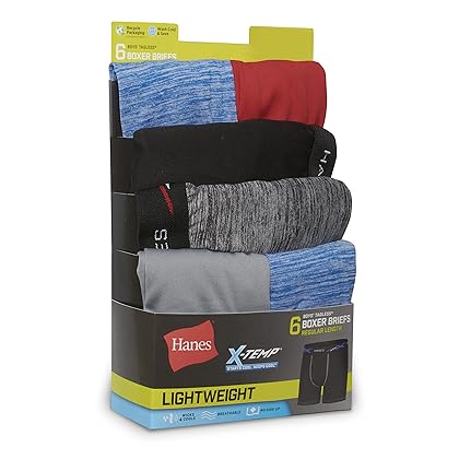 Hanes Boys' X-Temp Boxer Briefs, Moisture Wicking Breathable Underwear, Tagless, Assorted 6 Pack