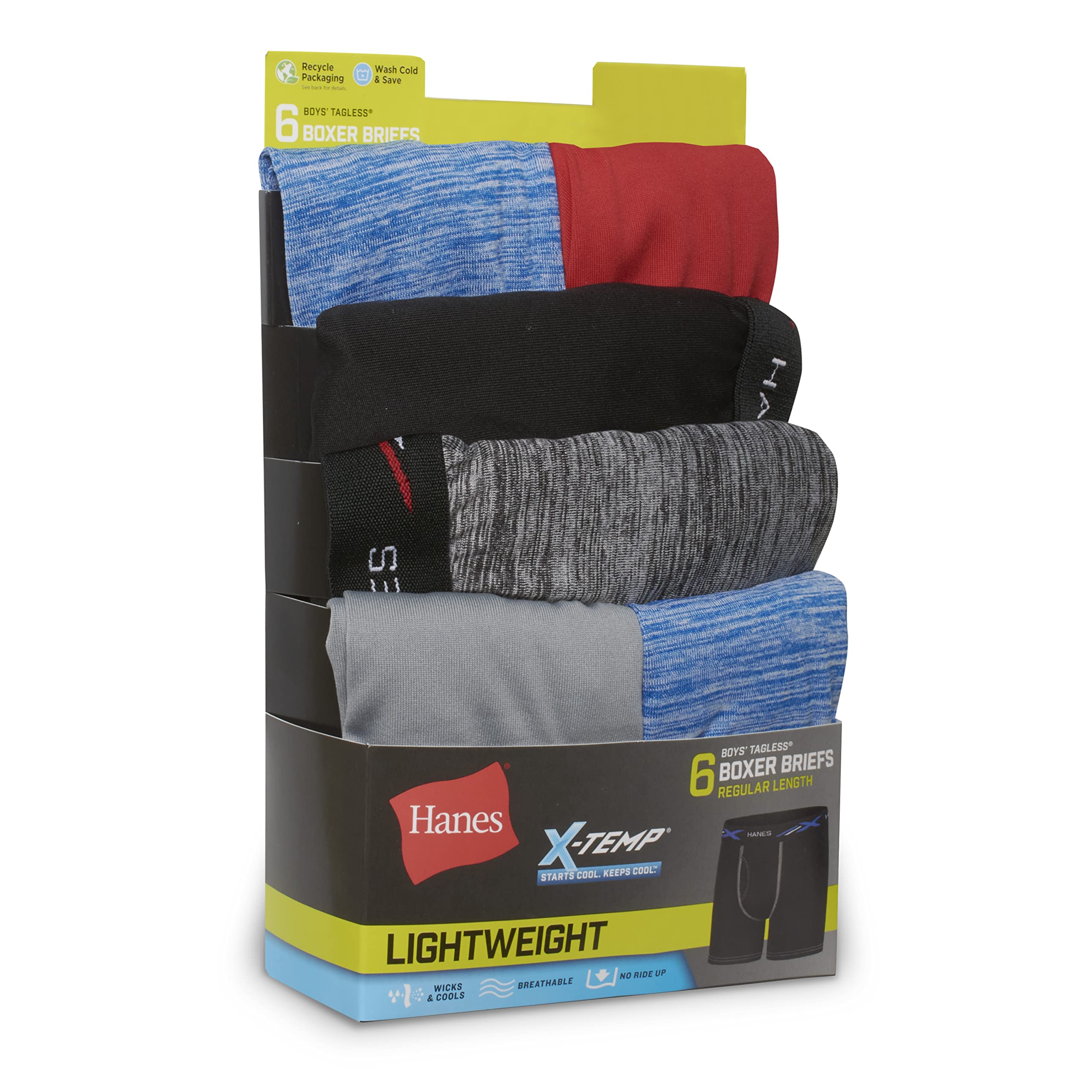 Hanes Boys' Breathable Tagless Boxer Brief, 6-Pack