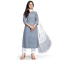Rajnandini Women's Grey & White Pure Cambric Cotton Bandhani Printed Kurta Set with Dupatta (S to 6XL - Size JOPLVL212)…