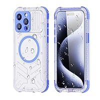 Waterproof Case for iPhone 15 Promax - 360 Full Body Shockproof Protection [IP68 Underwater][Built-in Screen][Compatible with MagSafe] Fully Sealed Translucent Matte Cover. (Sky Blue)