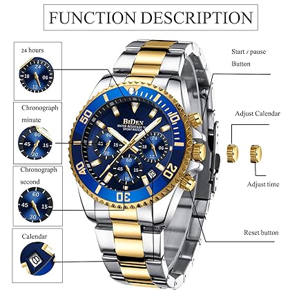 BIDEN Mens Watches Chronograph Stainless Steel Waterproof Date Analog Quartz Watch Business Wrist Watches for Men