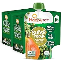 Happy Tot Organics Stage 4 Baby Food Pouches, Gluten Free, Vegan Snack, SuperFoods Fruit & Veggie Puree, Pears, Peas, Green Beans & Chia, 4.22 Ounce (Pack of 16)
