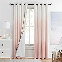 Ombre Full Blackout Window Curtain Panels Thermal Insulated Noise Reduction Rustic Farmhouse Bedroom Drapes Heavy Linen Texture Window Treatment Set Gradient Print Cream White to Pink, 50