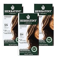 Permanent Haircolor Gel, 5N Light Chestnut, Alcohol Free, Vegan, 100% Grey Coverage - 4.56 oz (3 Pack)