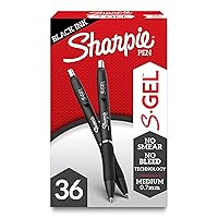 SHARPIE S-Gel, Gel Pens, Medium Point (0.7mm), Black Ink Gel Pen, 36 Count