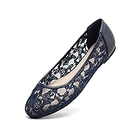 Greatonu Women's Flats Cut Out Round Toe Slip On Floral Ballet Flat Comfortable Lace Flats Dressy