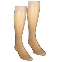 NuVein Sheer Compression Stockings, 15-20 mmHg Support, Women's Medium Denier Nylons, Knee High, Closed Toe, Beige, Large