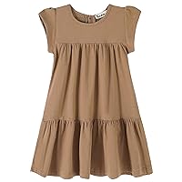 Girls Dress Short Sleeve Solid Color Tunic A-Line Tiered Swing Dress 2-6 7-16