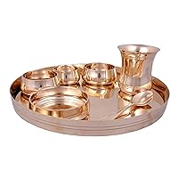 Shiv Shakti Arts® Bronze | Kansa Thali Dinner Set - 7 Piece, Gold - (Pure Kansa - Premium Luxury Dinner Set)