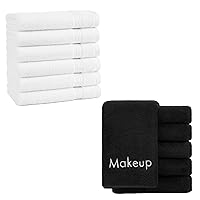Arkwright Makeup Remover Wash Cloths (Black) and Cotton Luxury Hand Towels (White)