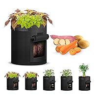 iPower 10 Gallon Potato Grow Bags with Flap, 5-Pack Thick Nonwoven Fabric Planter Pot with Handles and Harvest Window for Potato Tomato and Vegetables, Black