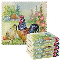 ALAZA Dish Towels Kitchen Cleaning Cloths Farm Bird Rooster Flower Dish Cloths Absorbent Kitchen Towels Lint Free Bar Tea Soft Towel Kitchen Accessories Set of 6,11