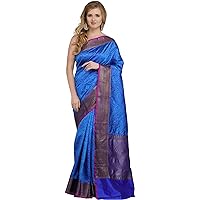 Amparo-Blue Banarasi Handloom Sari with Woven Paisleys All-Over
