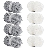 HOMBYS 8 Pack Assorted Chunky Yarn for Crocheting,Super Bulky Large Soft Fluffy Yarn,Plush Fuzzy Yarn,Thick Chenille Yarn for Hand Knitting/Arm Knitting,4 White & 4 Light Grey(27yds,8 oz Each Skein)