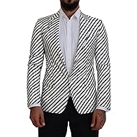 Dolce & Gabbana White Black Striped Slim Fit Jacket Men's Blazer