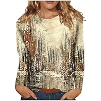 Tops for Women Casual Autumn, Women's Fashion Casual Long Sleeve Print Round Neck Pullover Top Blouse