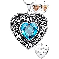 Heart Locket Necklace That Holds 2 Pictures for Women Girls, Silver Rose Sunflower Custom Photos Necklaces Personalized Lockets Jewelry Gifts for Mom Daughter BFF