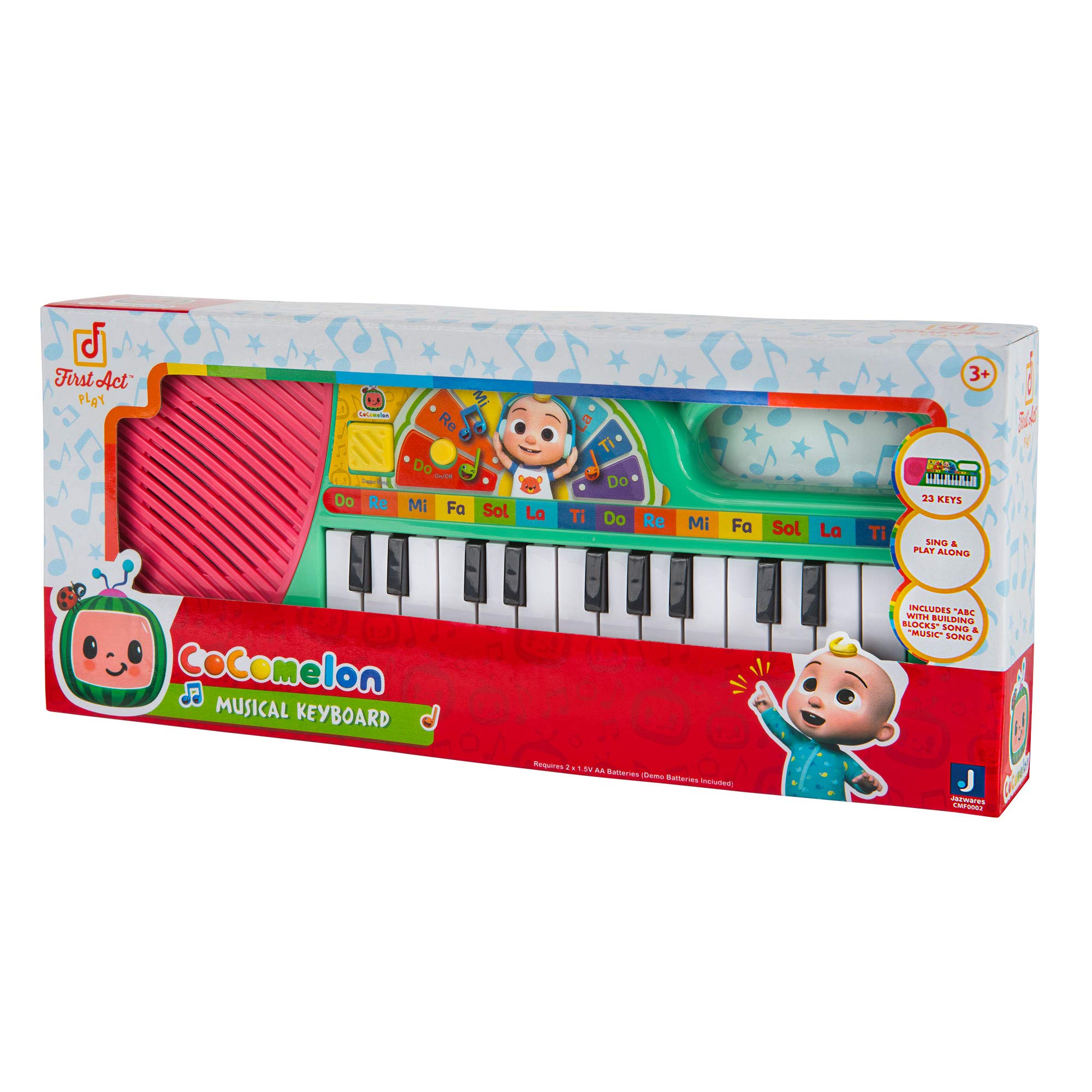 CoComelon First Act Musical Keyboard, 23 Keys; Music and ABC Songs Pre-Recorded, Educational Music Toys, Carry N’ Go Handle