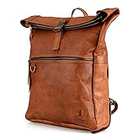 BERLINER BAGS Vintage Leather Backpack Utrecht XL, Large Waterproof Bookbag for Men and Women - Brown…