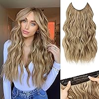 MORICA Invisible Wire Hair Extensions - 20 Inch Halo Hair Extensions Mixed Blonde Long Wavy Synthetic Hairpiece with Transparent Wire Adjustable Size, 4 Secure Clips for Women