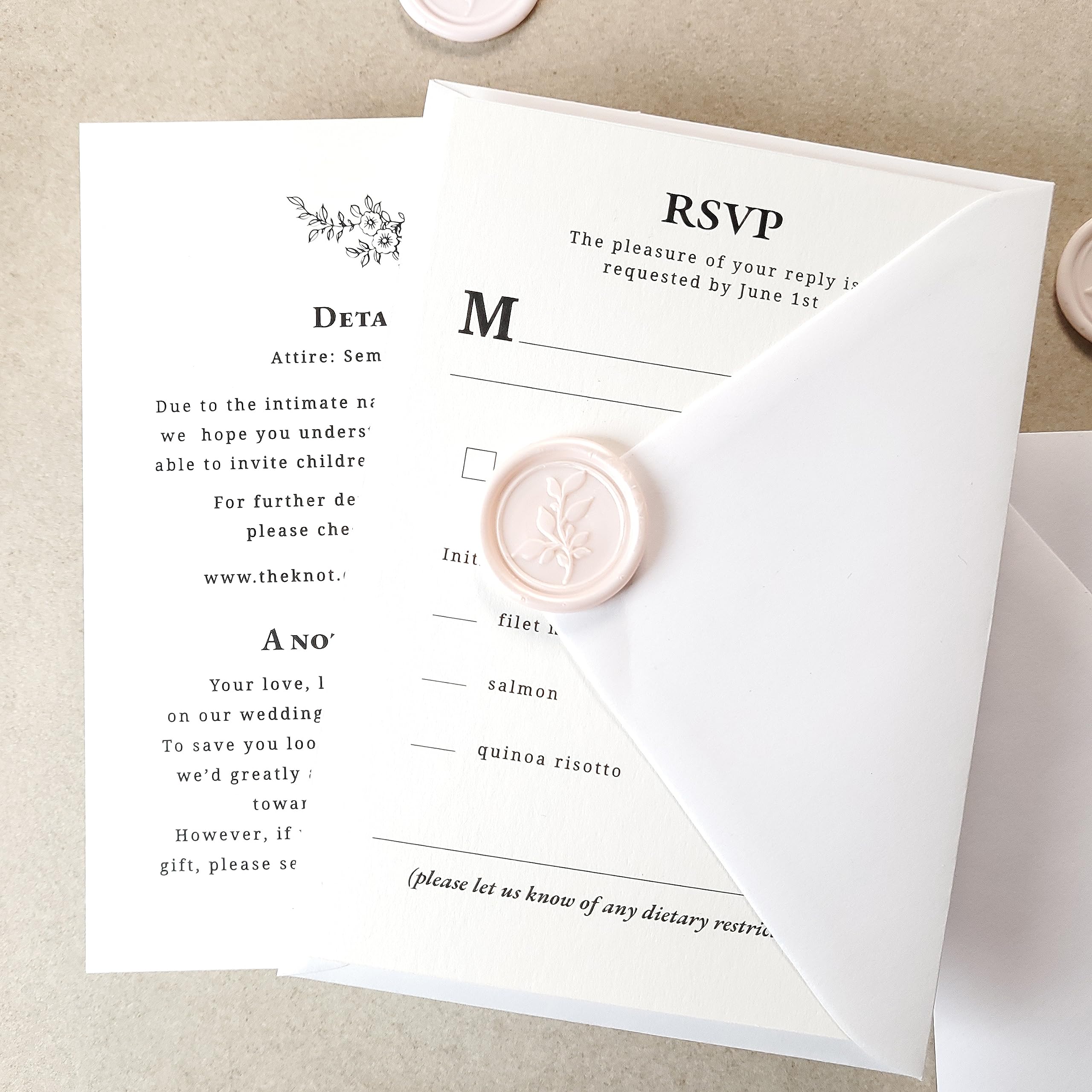 Set of 10 Modern 4x6 Wedding Invitations with RSVP Cards, Envelopes, Wedding Kit with Invites, Details card, QR Code Card, Belly Band, Response Cards, Vellum Wrap, Wax Seal (4