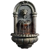 Teamson Home 32.1 in. Wall-Mounted Lion Head Stone LED Outdoor Water Fountain for Gardens, Landscaping, Patios, Balconies, Lawns to Create a Calming Oasis in Outdoor Living Spaces, Antique Bronze