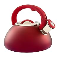 Primula Fast to Boil, Cool Touch Handle Food Grade Stainless Steel Hot Water Kettle, 2.5-Quart, Matte Red