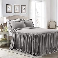 Lush Decor Ruffle Skirt Bedspread Set - 3 Piece Luxurious Farmhouse Bedding Set - Elegant, Charming Ruffle Detail - Timeless Style & Classic Design - Soft and Lightweight - Queen, Dark Gray